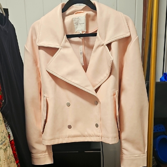 Anthro Avec Les Filles Pastel Pink Vegan Leather Moto Jacket NWT Size L - Picture 2 of 8